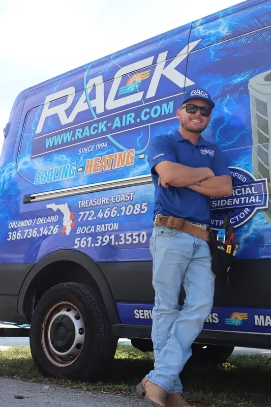 Rack Air technician with service van in DeLand FL